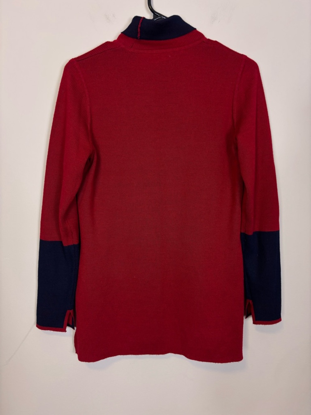 Athleta Red and Navy Colorblock Merino Wool Blend Turtleneck Sweater Small - Picture 2 of 6